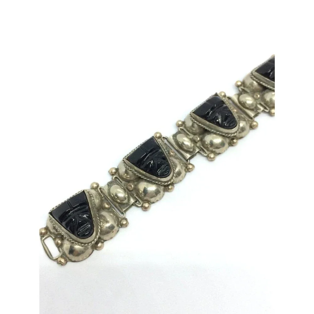 VINTAGE ALPACA Bracelet Mask Hecho En Mexico EGS Guad Jal Silver Tone